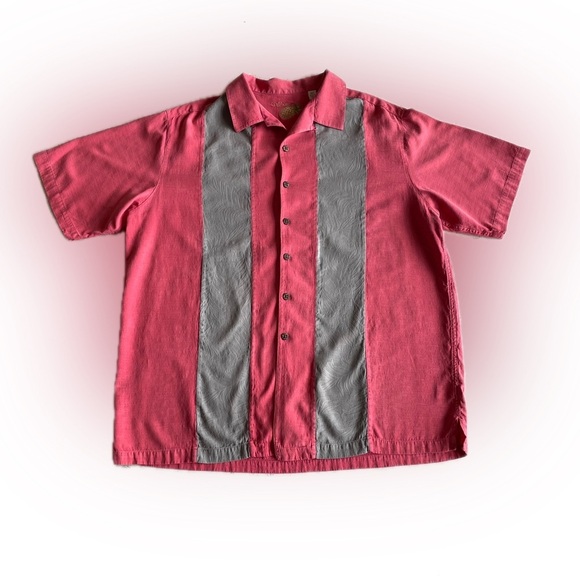 Caribbean Men's Silk Blend Red and Gray Button-Up Shirt, Size XLT - Picture 1 of 6
